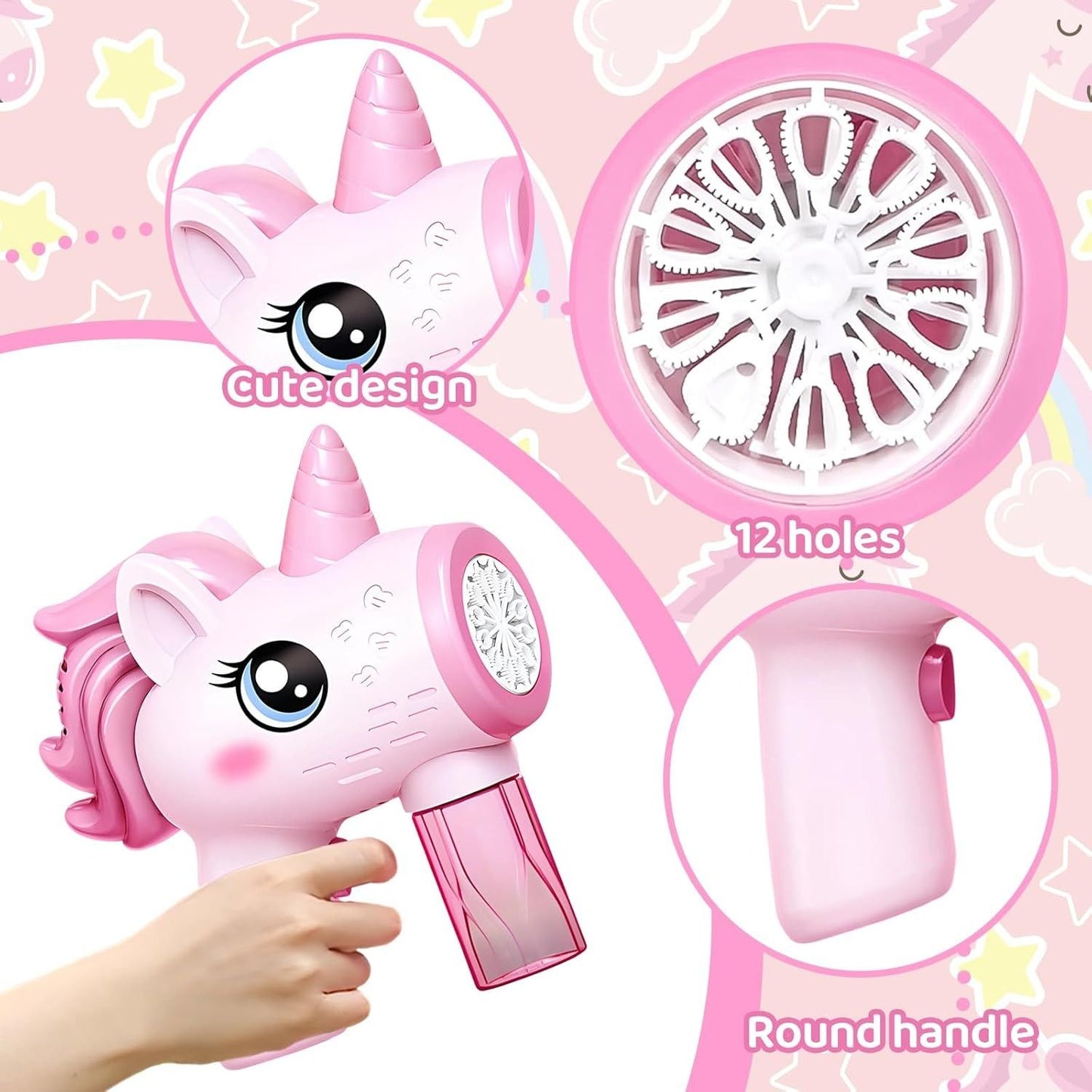 Unicorn Toy Bubble Machine with LED Lights, Compact, Portable, Safe for Ages 3+