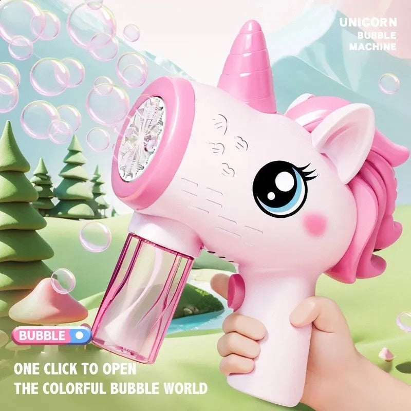 Unicorn Toy Bubble Machine with LED Lights, Compact, Portable, Safe for Ages 3+
