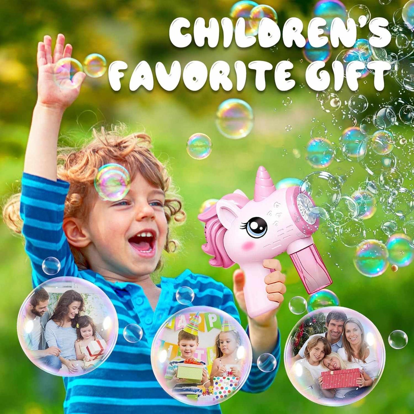 Unicorn Toy Bubble Machine with LED Lights, Compact, Portable, Safe for Ages 3+