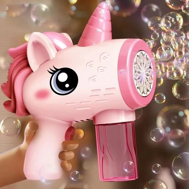 Unicorn Toy Bubble Machine with LED Lights, Compact, Portable, Safe for Ages 3+