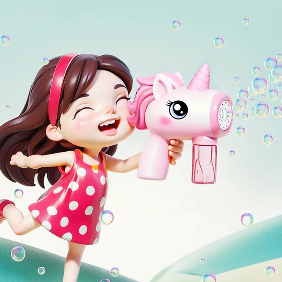 Unicorn Toy Bubble Machine with LED Lights, Compact, Portable, Safe for Ages 3+