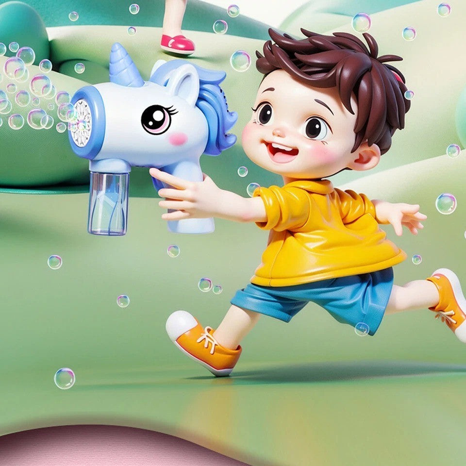 Unicorn Toy Bubble Machine with LED Lights, Compact, Portable, Safe for Ages 3+