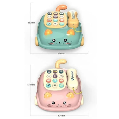 3-in-1 Musical Phone Toy with Mini Piano, Pull-Along Cat Car and Toy Phone, Safe for Ages 1+