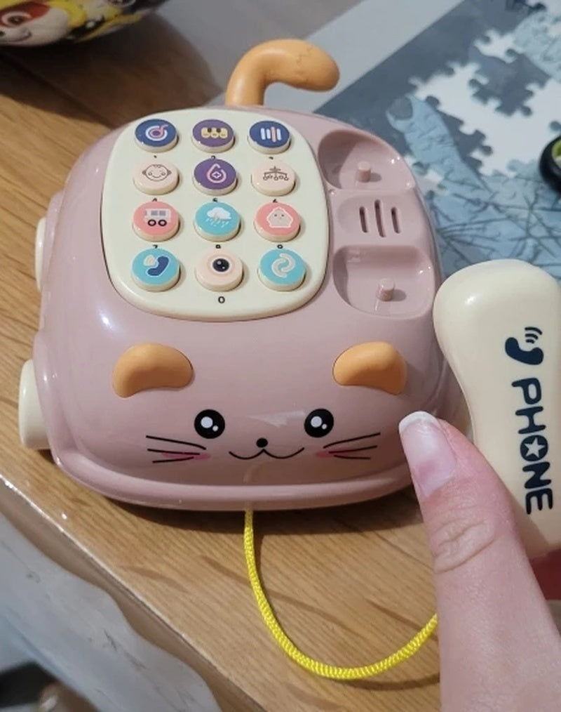 3-in-1 Musical Phone Toy with Mini Piano, Pull-Along Cat Car and Toy Phone, Safe for Ages 1+