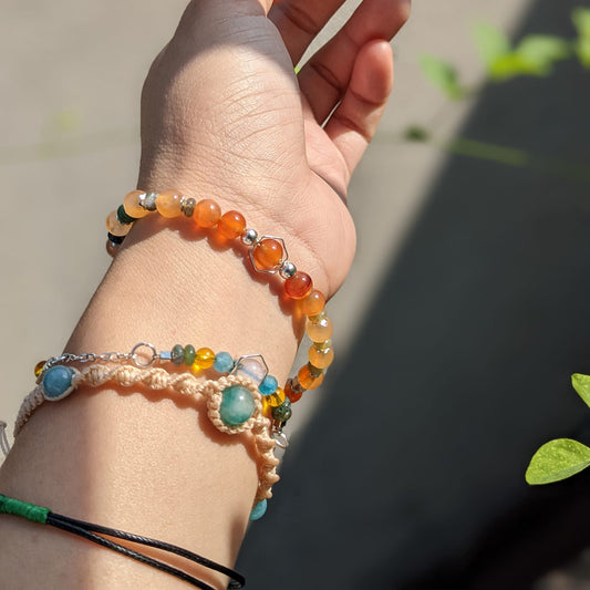Agate Bracelet And Four-Leaf Clover Charm
