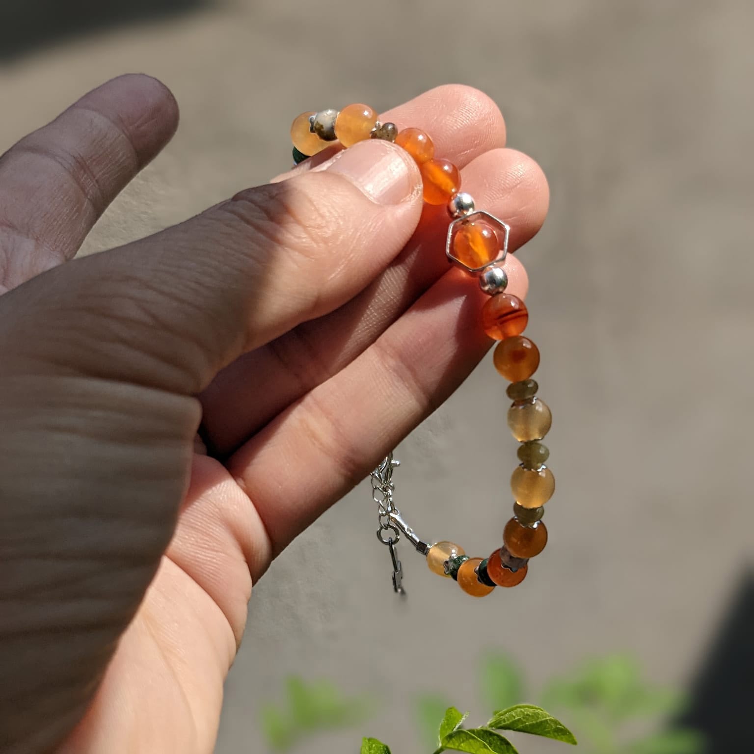 Agate Bracelet And Four-Leaf Clover Charm