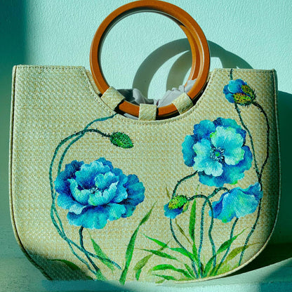 Hand-Painted Woven Straw Tote Bag