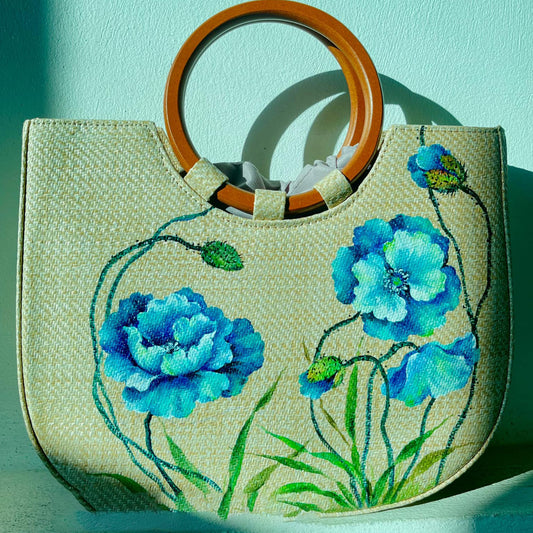 Hand-Painted Woven Straw Tote Bag