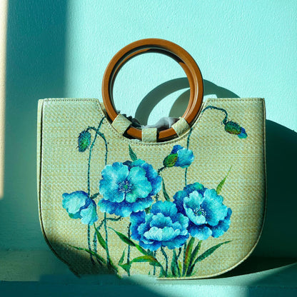 Hand-Painted Woven Straw Tote Bag