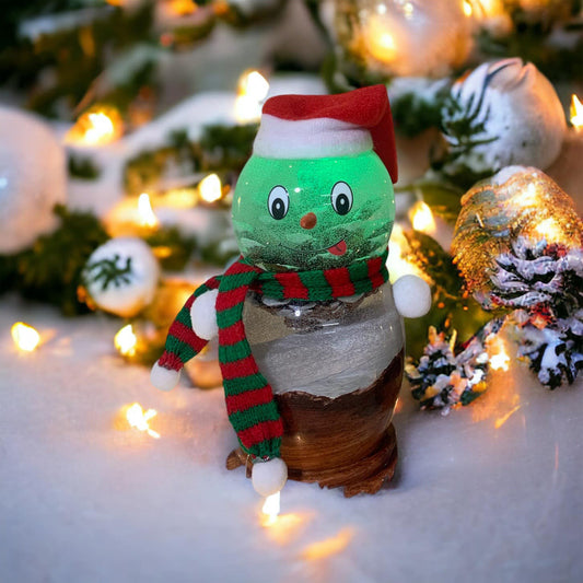 Epoxy Snowman Lamp Combines Natural Wood With Led Lights