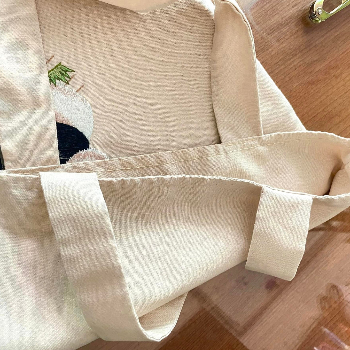 Canvas Bag Embroidered With Panda Pattern