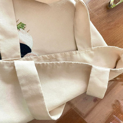 Canvas Bag Embroidered With Panda Pattern