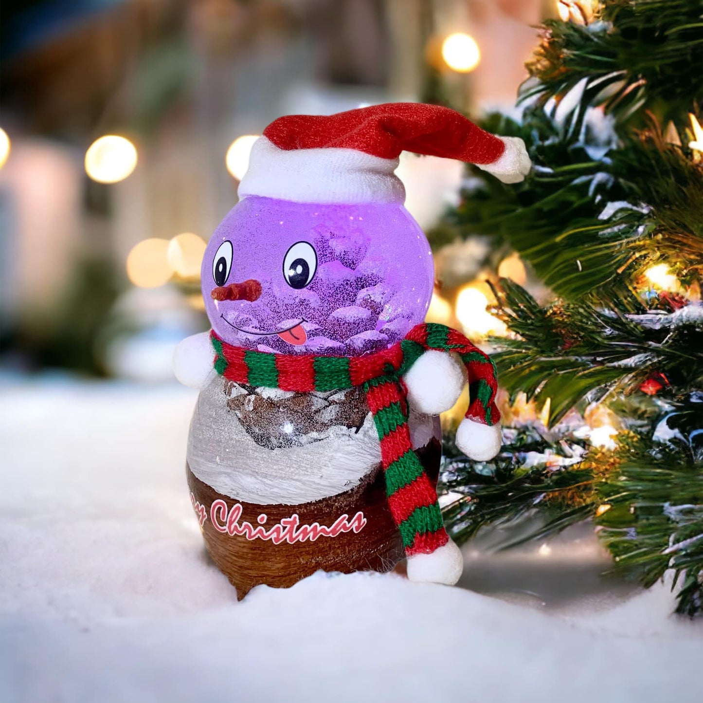 Epoxy Snowman Lamp Combines Natural Wood With Led Lights