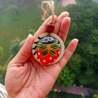 Insect-Painted Pebble Keychain
