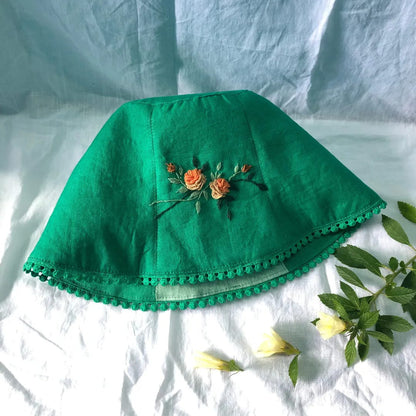 Linen Hat Embroidered With 3D Embossed Flowers