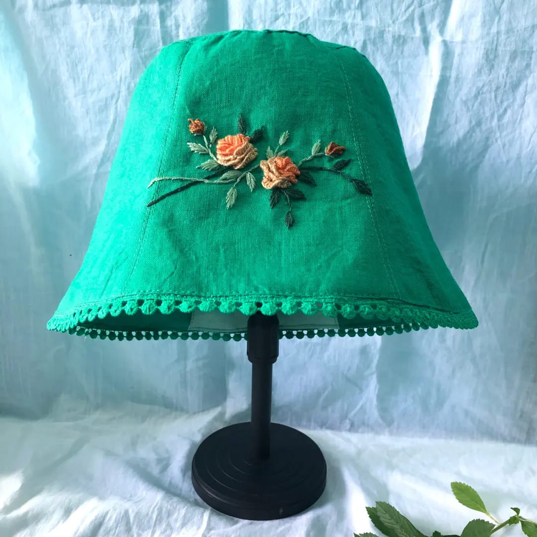 Linen Hat Embroidered With 3D Embossed Flowers