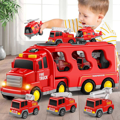 5-in-1 Rescue Vehicle Fire Truck with Inertial Friction Power, Rotatable Front Cab, Lights & Sound Effects, Safe for Ages 3+