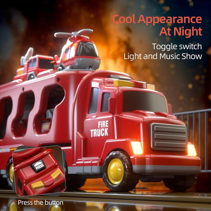 5-in-1 Rescue Vehicle Fire Truck with Inertial Friction Power, Rotatable Front Cab, Lights & Sound Effects, Safe for Ages 3+