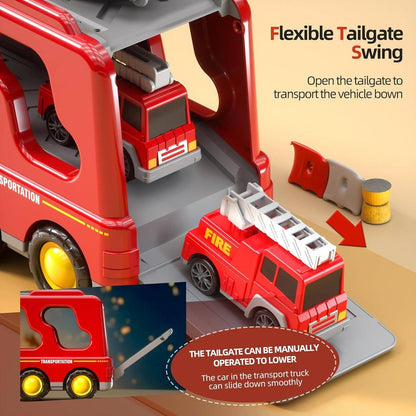 5-in-1 Rescue Vehicle Fire Truck with Inertial Friction Power, Rotatable Front Cab, Lights & Sound Effects, Safe for Ages 3+