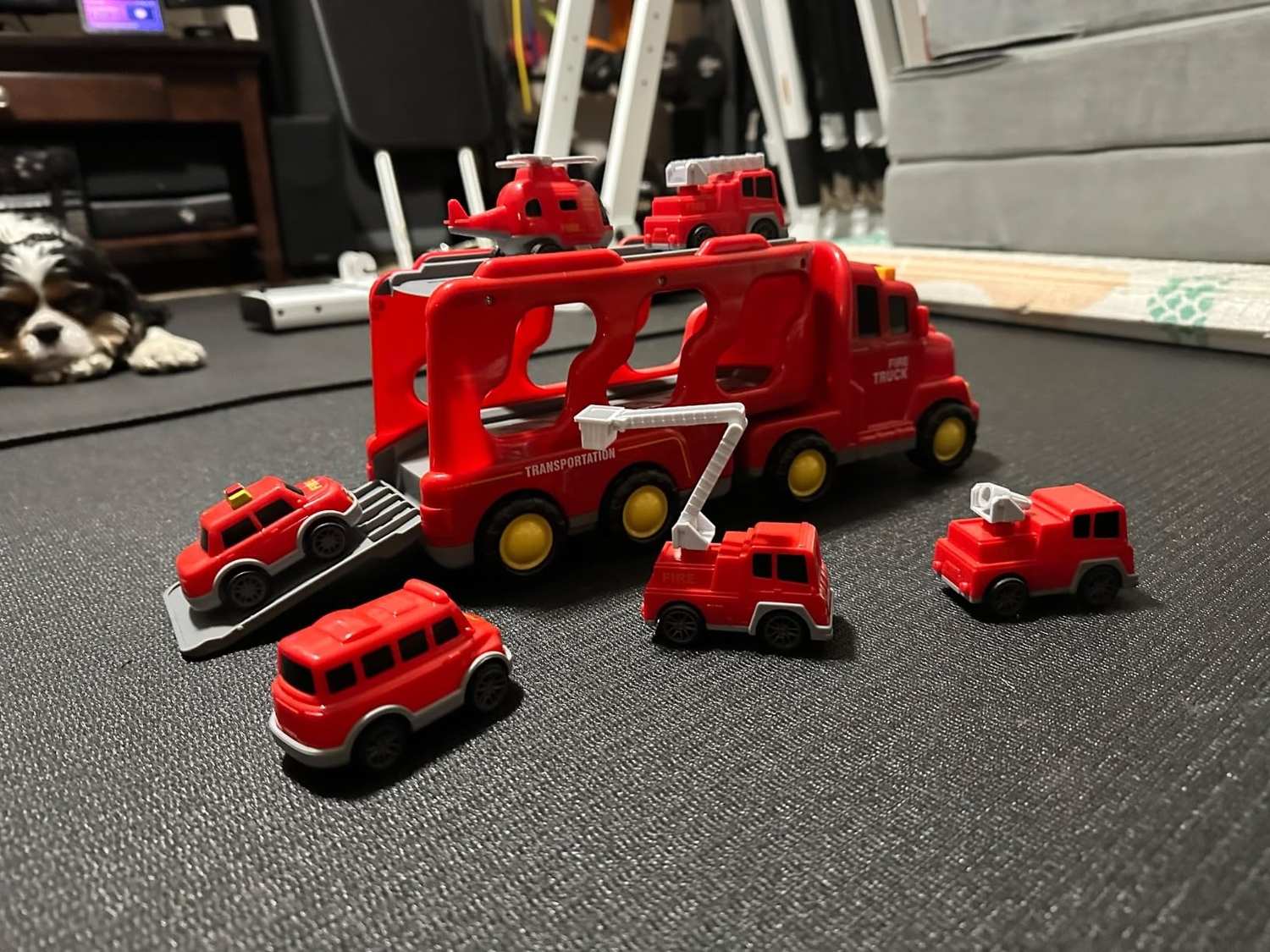 5-in-1 Rescue Vehicle Fire Truck with Inertial Friction Power, Rotatable Front Cab, Lights & Sound Effects, Safe for Ages 3+