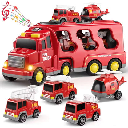 5-in-1 Rescue Vehicle Fire Truck with Inertial Friction Power, Rotatable Front Cab, Lights & Sound Effects, Safe for Ages 3+