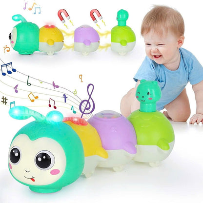 Baby Crawling Caterpillar Toy with Sound, Lights, Obstacle Avoidance, Safe for 6 Months+