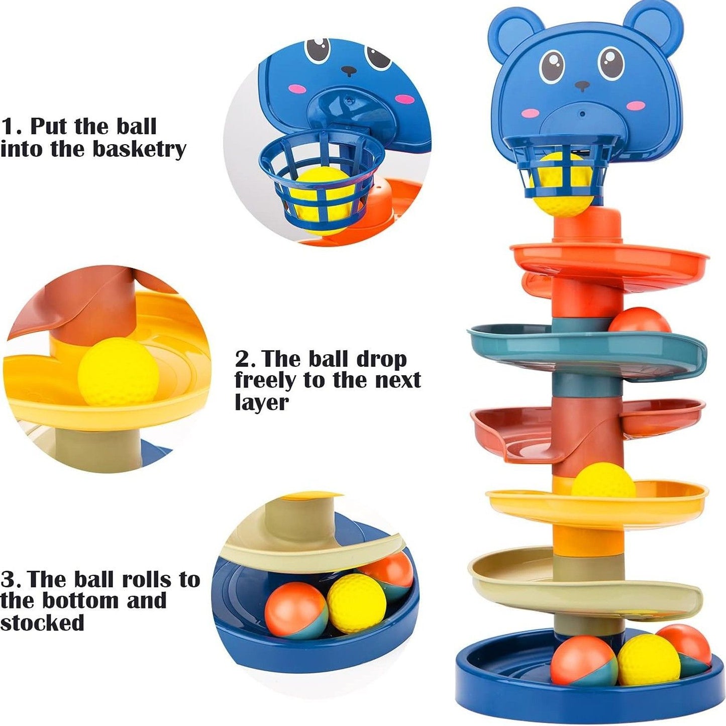 Ball Drop Toy with Multi-Layer Options and Non-Toxic Design, Safe for Ages 1+.