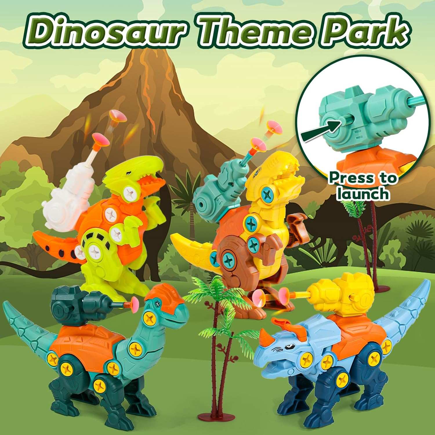Build & Blast Dinosaur Adventure Set with Foam Bullet Launcher, Easy to Assemble and Disassemble, Safe for Ages 3+