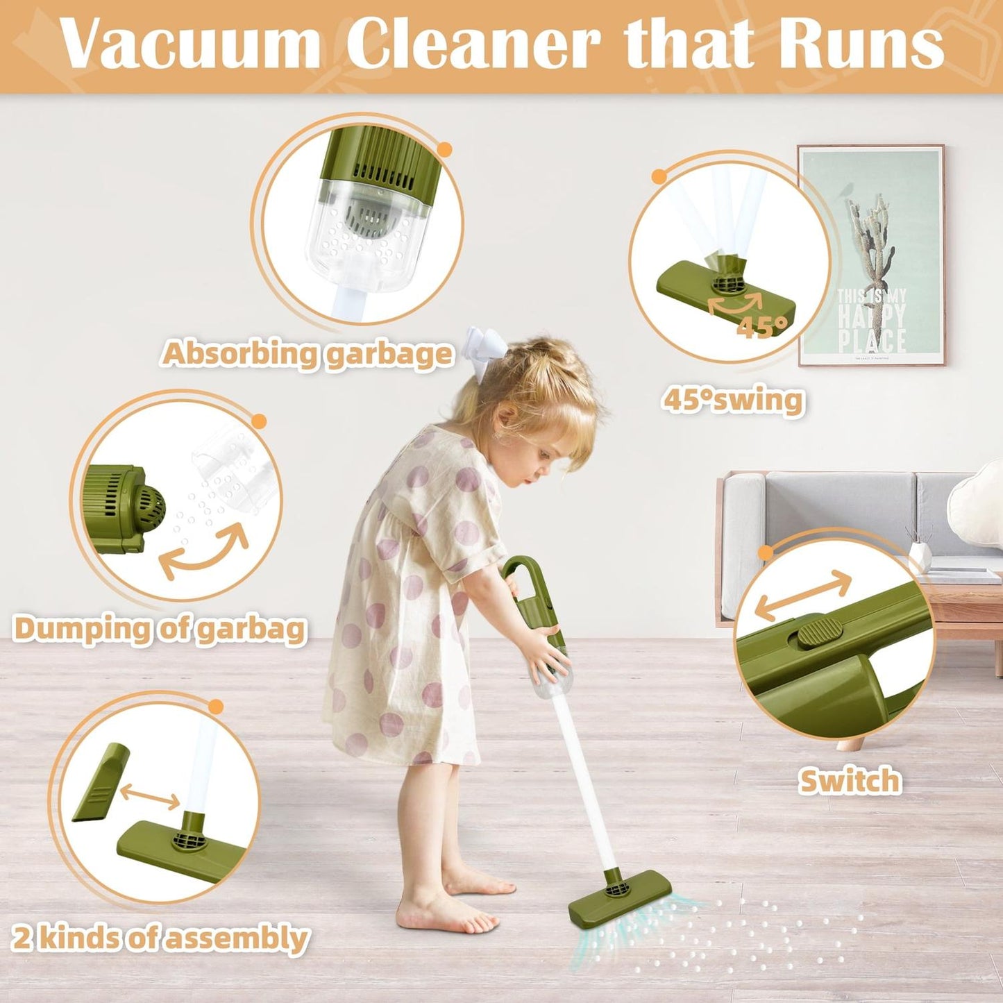 Cleaner Tool Toy with Hanging Rack, Easy to Assemble and Disassemble, Safe for Ages 3