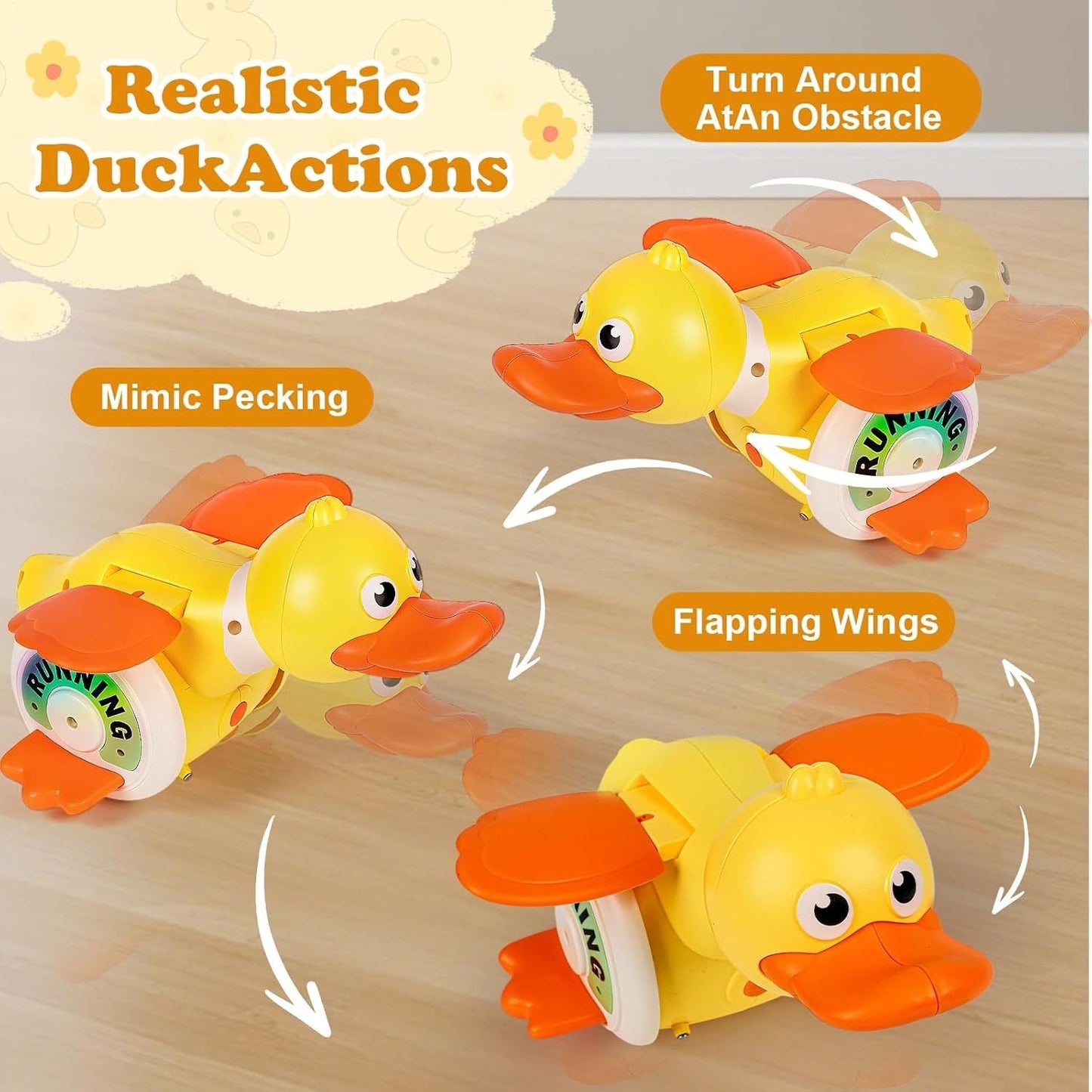 Crawling Baby with Musical Duck, Auto Obstacle Avoidance, RGB Lights, 360° Spinning, Safe for Ages 1+