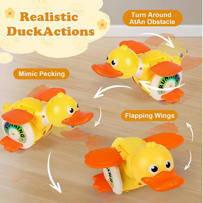 Crawling Baby with Musical Duck, Auto Obstacle Avoidance, RGB Lights, 360° Spinning, Safe for Ages 1+