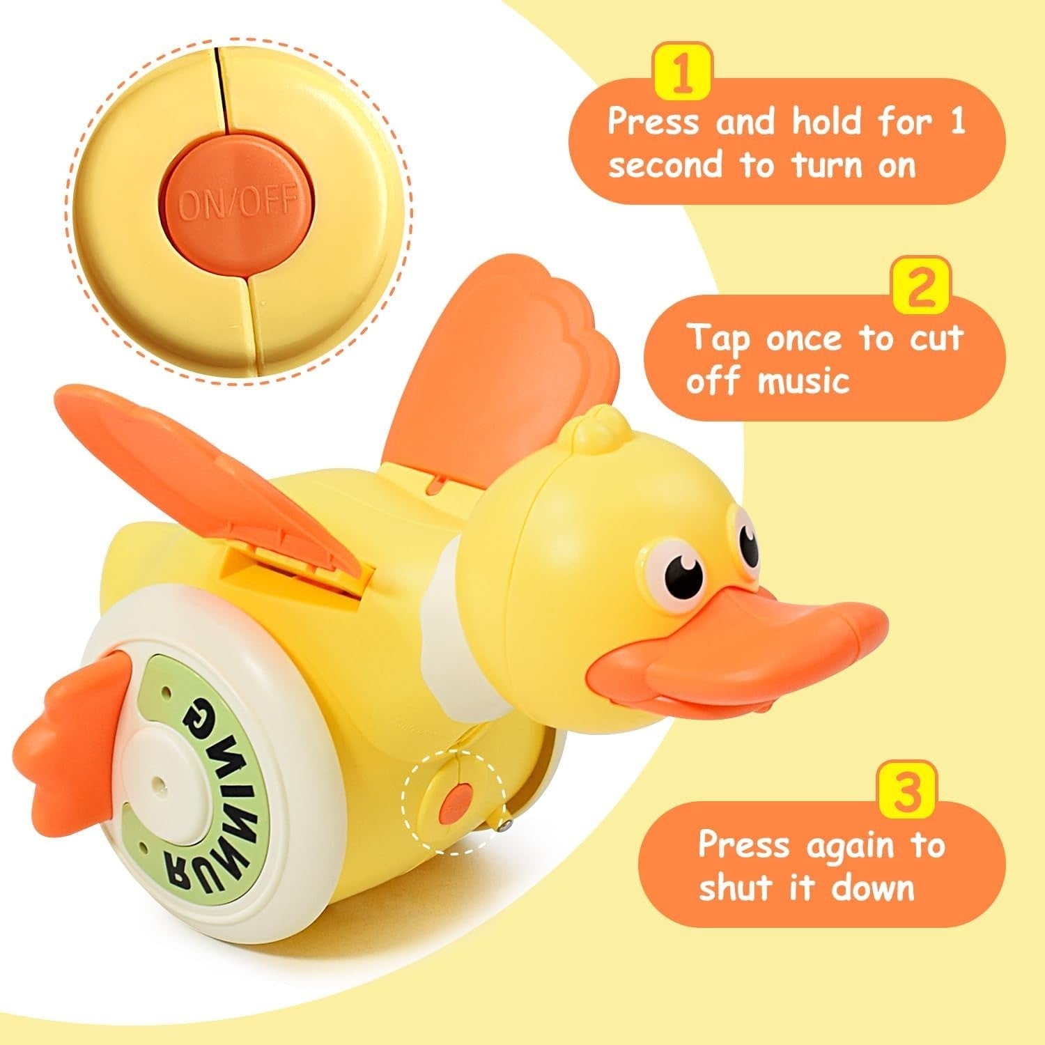 Crawling Baby with Musical Duck, Auto Obstacle Avoidance, RGB Lights, 360° Spinning, Safe for Ages 1+