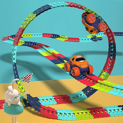 Flexible Race Track Car Toy with Easy Track Assembly and LED Light-Up Car, Safe for Ages 3+.