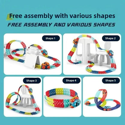 Flexible Race Track Car Toy with Easy Track Assembly and LED Light-Up Car, Safe for Ages 3+.