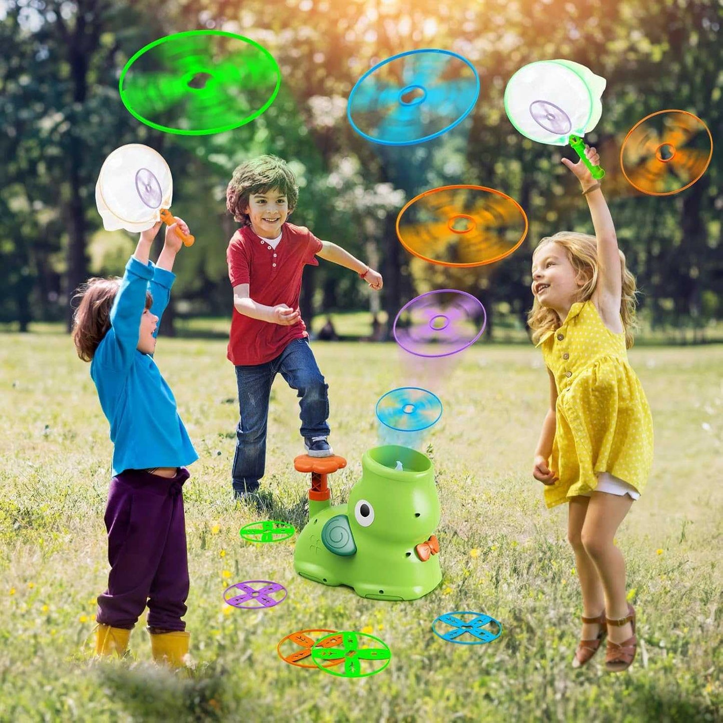 Foot Powered Flying Disc Launcher with Fun Reflex Training and Safe Durable Design for Ages 3+