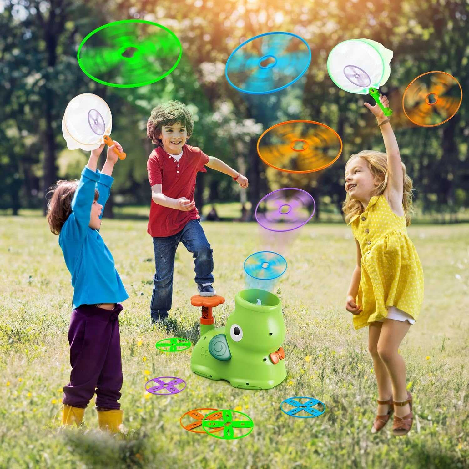 Foot Powered Flying Disc Launcher with Fun Reflex Training and Safe Durable Design for Ages 3+