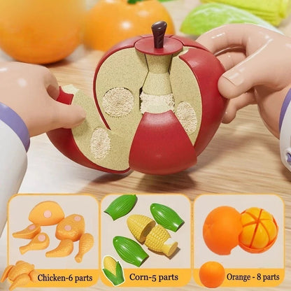Fruit and Vegetable Cutting Toy Set with Apple-Shaped Storage Box, Easy to Carry, Safe for Ages 3+