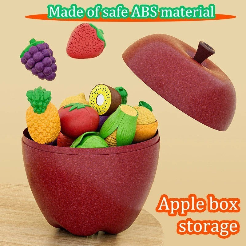 Fruit and Vegetable Cutting Toy Set with Apple-Shaped Storage Box, Easy to Carry, Safe for Ages 3+
