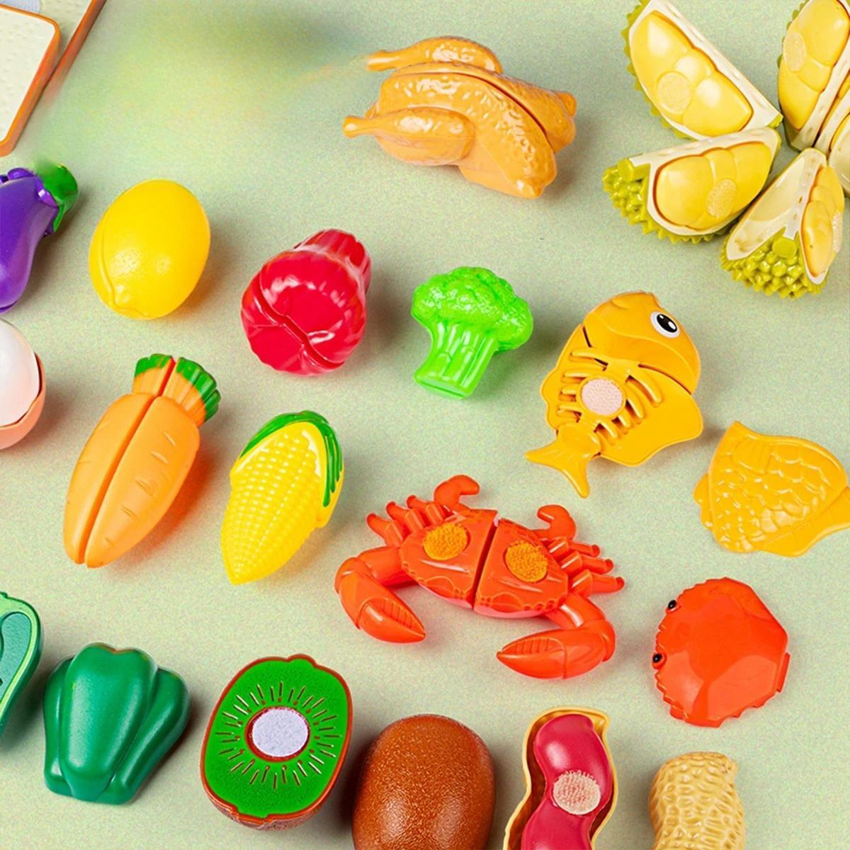 Fruit and Vegetable Cutting Toy Set with Apple-Shaped Storage Box, Easy to Carry, Safe for Ages 3+