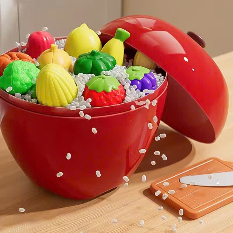 Fruit and Vegetable Cutting Toy Set with Apple-Shaped Storage Box, Easy to Carry, Safe for Ages 3+