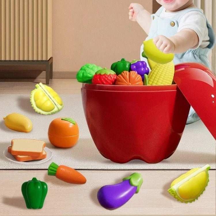 Fruit and Vegetable Cutting Toy Set with Apple-Shaped Storage Box, Easy to Carry, Safe for Ages 3+