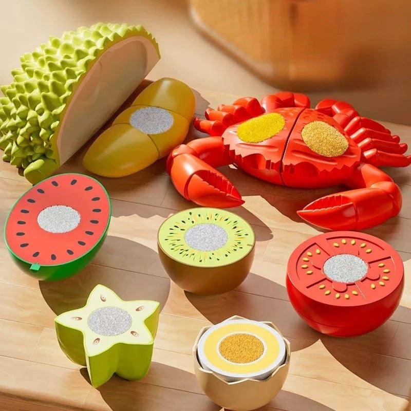 Fruit and Vegetable Cutting Toy Set with Apple-Shaped Storage Box, Easy to Carry, Safe for Ages 3+