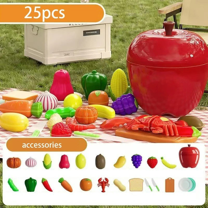 Fruit and Vegetable Cutting Toy Set with Apple-Shaped Storage Box, Easy to Carry, Safe for Ages 3+