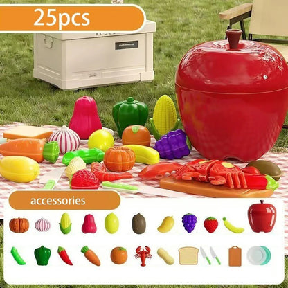 Fruit and Vegetable Cutting Toy Set with Apple-Shaped Storage Box, Easy to Carry, Safe for Ages 3+