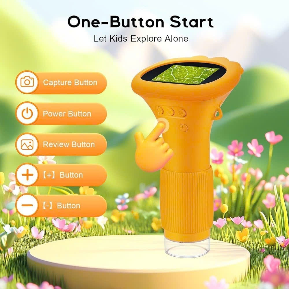 Kids Digital Microscope Handheld with 1000x Magnification, Photo & Video Capture, Safe for Ages 3+