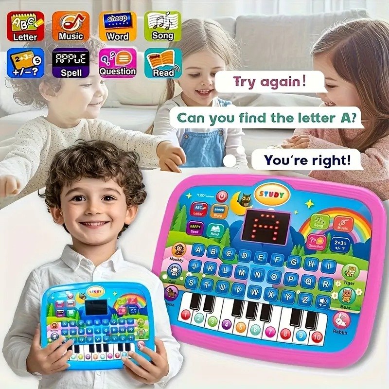 Kids’ Educational Tablet Toy with LED Screen, Sound, and Multiple Learning Modes, Safe for Ages 3+