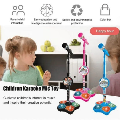 Kids Karaoke Microphone Toy with Stand Design and Colorful LED Lights, Safe for Ages 3+