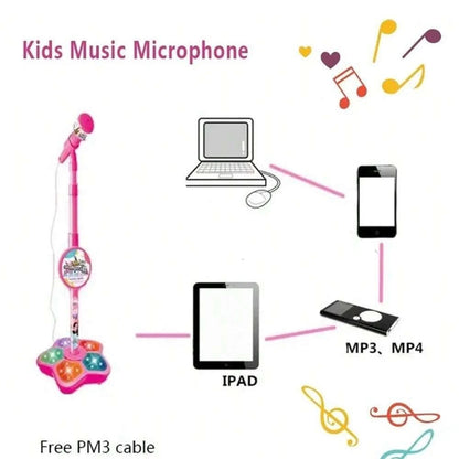 Kids Karaoke Microphone Toy with Stand Design and Colorful LED Lights, Safe for Ages 3+