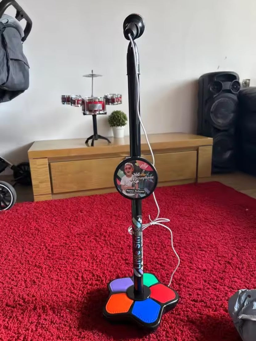 Kids Karaoke Microphone Toy with Stand Design and Colorful LED Lights, Safe for Ages 3+