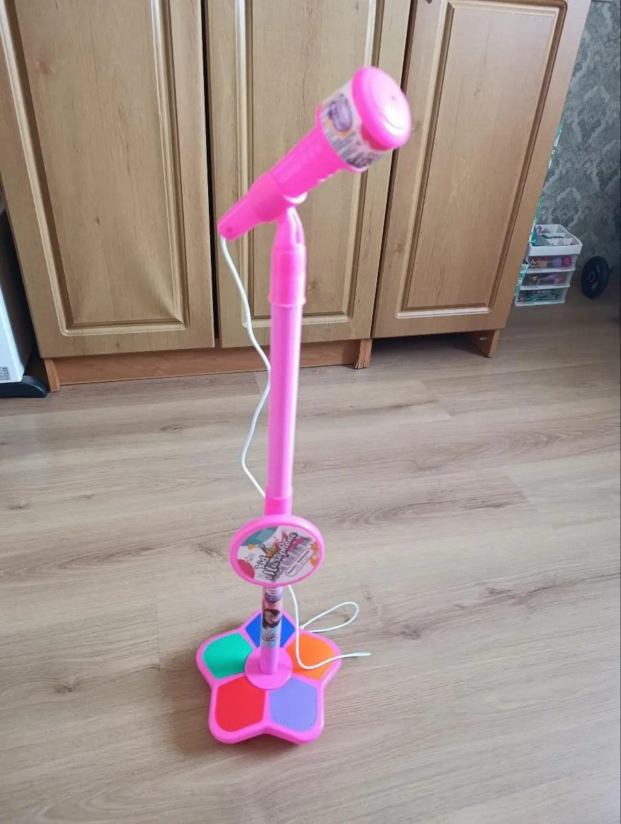 Kids Karaoke Microphone Toy with Stand Design and Colorful LED Lights, Safe for Ages 3+